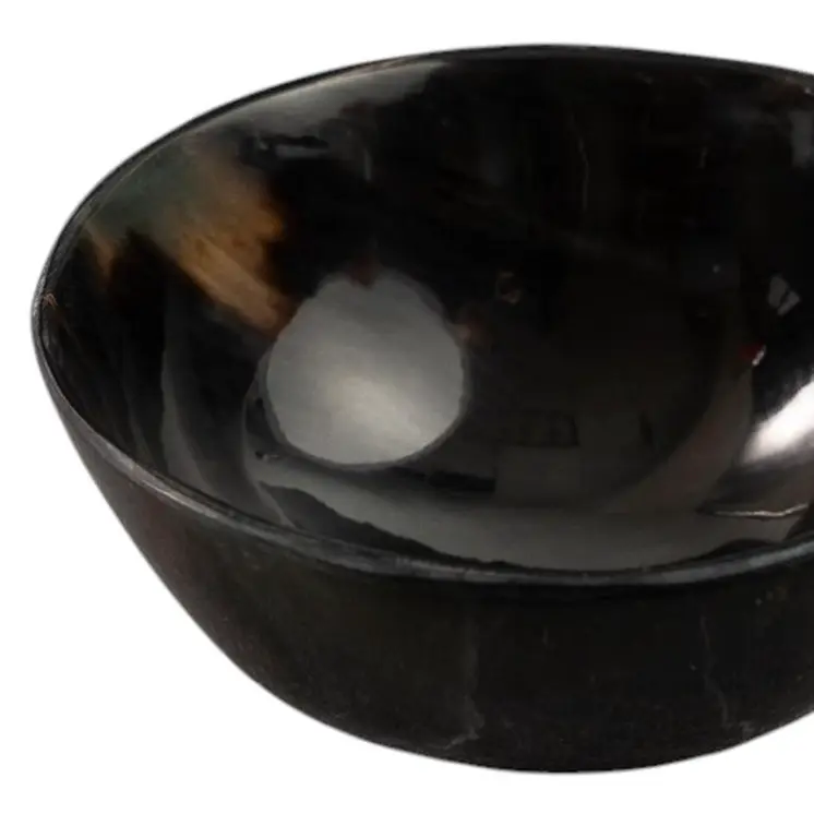 4" Black Horn Round Candy or Nut Bowl With Mini Spoon