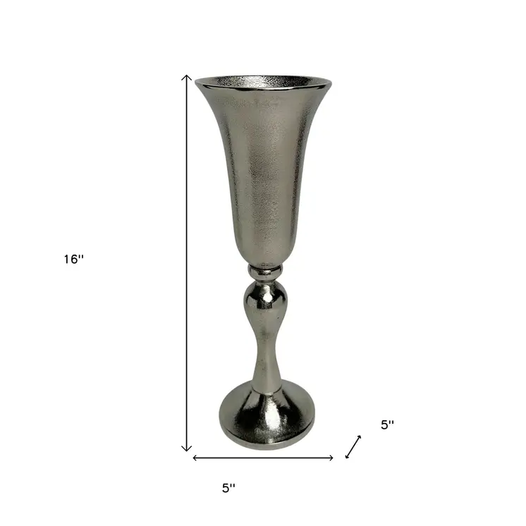 16" Silver Trumpet Aluminum Table Vase