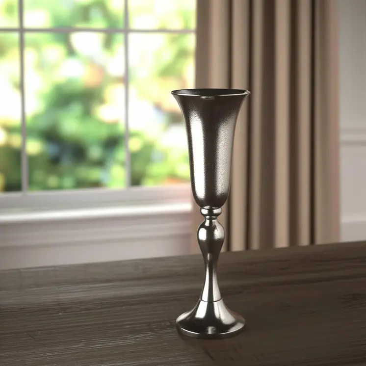 16" Silver Trumpet Aluminum Table Vase