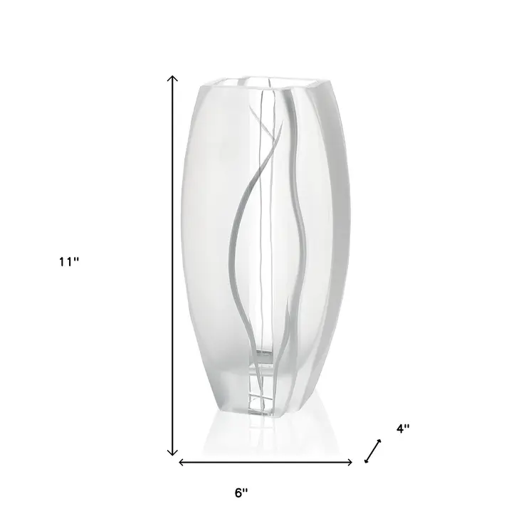 11" Clear And White Abstract Lead Free Crystal Table Vase