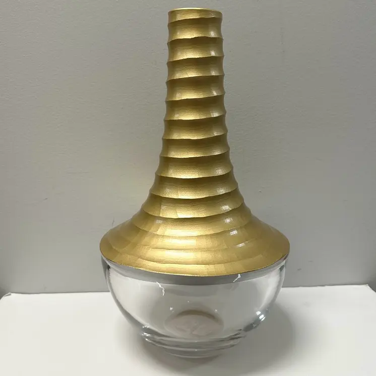 16" Clear And Gold Lead Free Crystal Table Vase