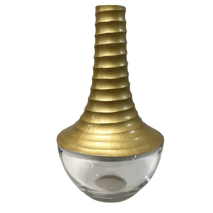 16" Clear And Gold Lead Free Crystal Table Vase