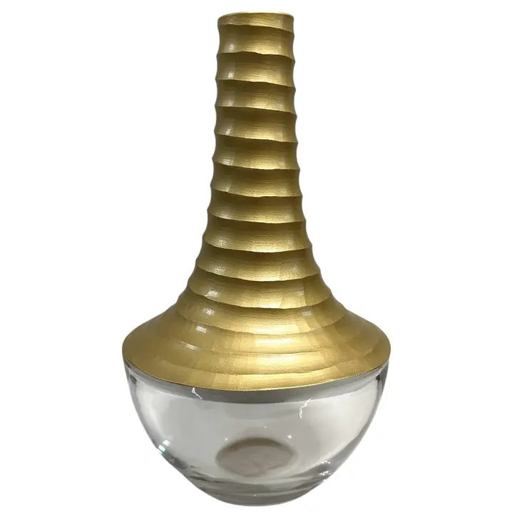 16" Clear And Gold Lead Free Crystal Table Vase