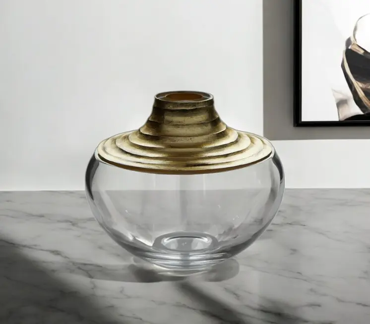 10" Clear And Gold Lead Free Crystal Table Vase