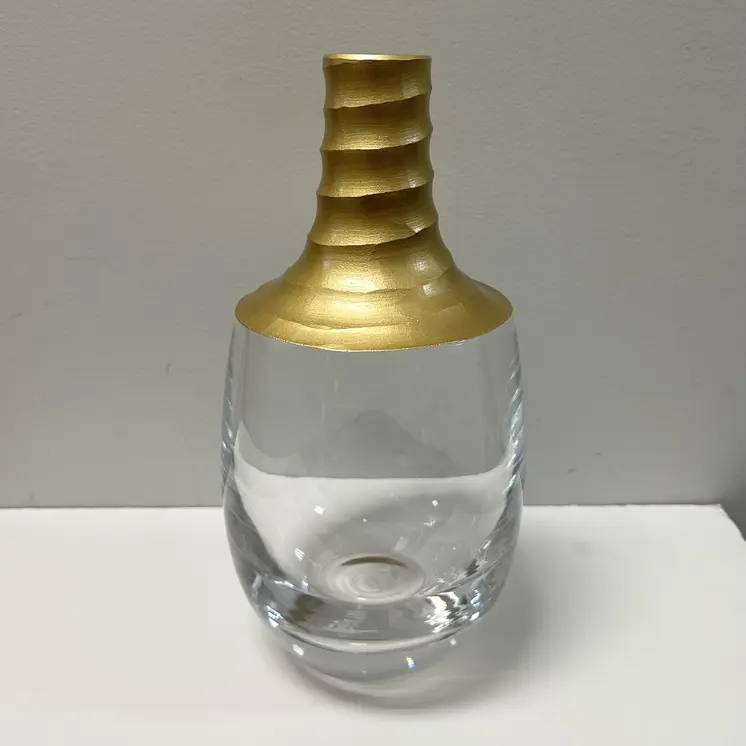 13" Clear And Gold Lead Free Crystal Table Vase