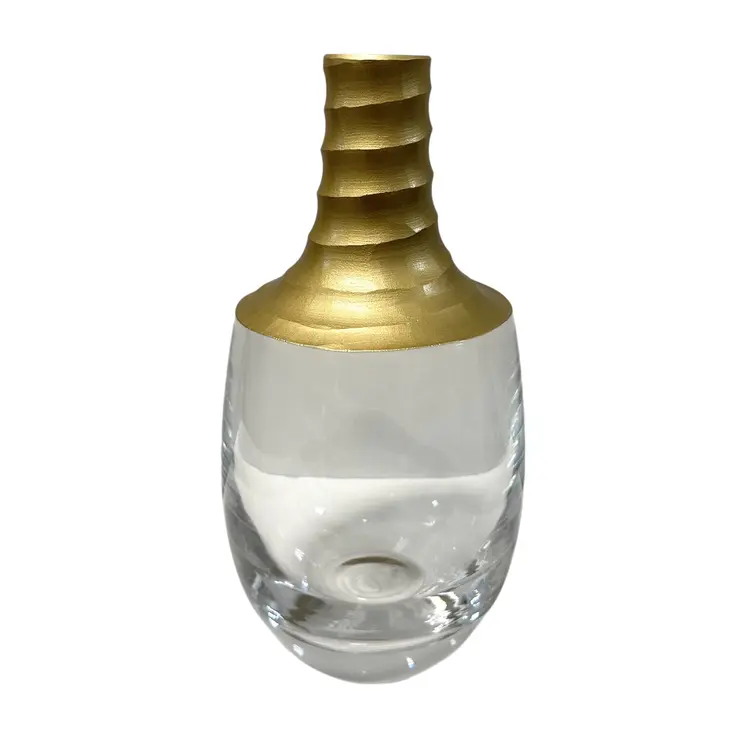 13" Clear And Gold Lead Free Crystal Table Vase