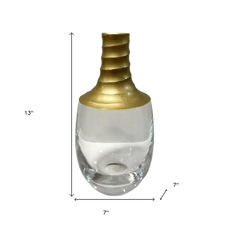 13" Clear And Gold Lead Free Crystal Table Vase
