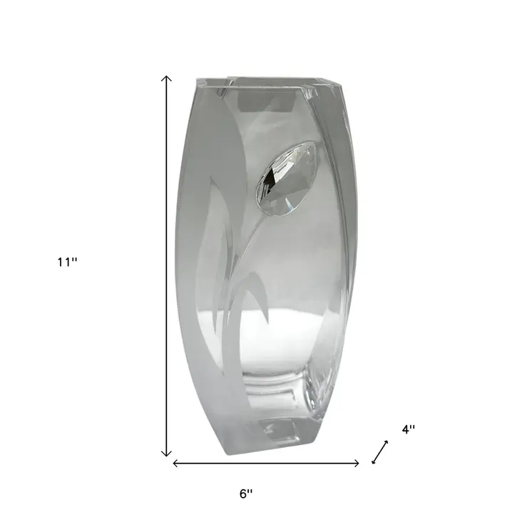 11" Clear And White Lead Free Crystal Table Vase With Crystals