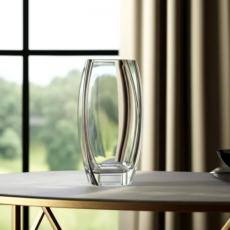 14" Clear Lead Free Asymmetrical Crystal Table Vase