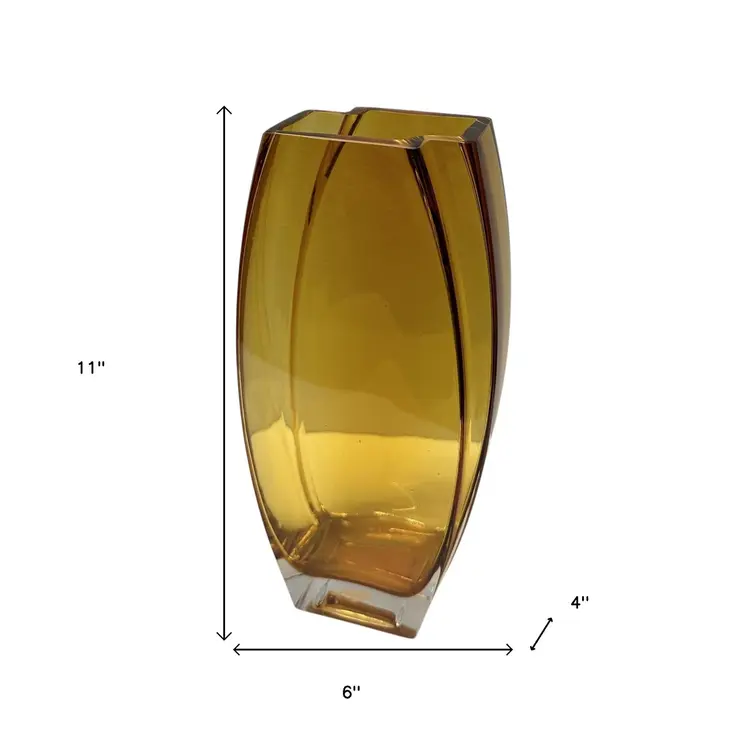11" Amber Lead Free Crystal Table Vase