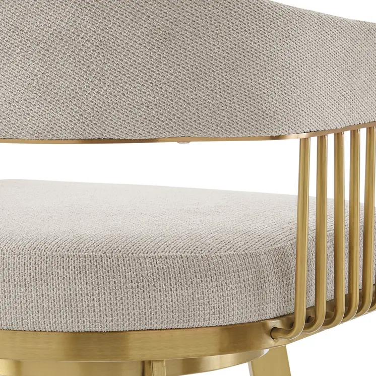 26" Taupe and Gold Fabric and Stainless Steel Low Back Counter Height Swivel Bar Chair