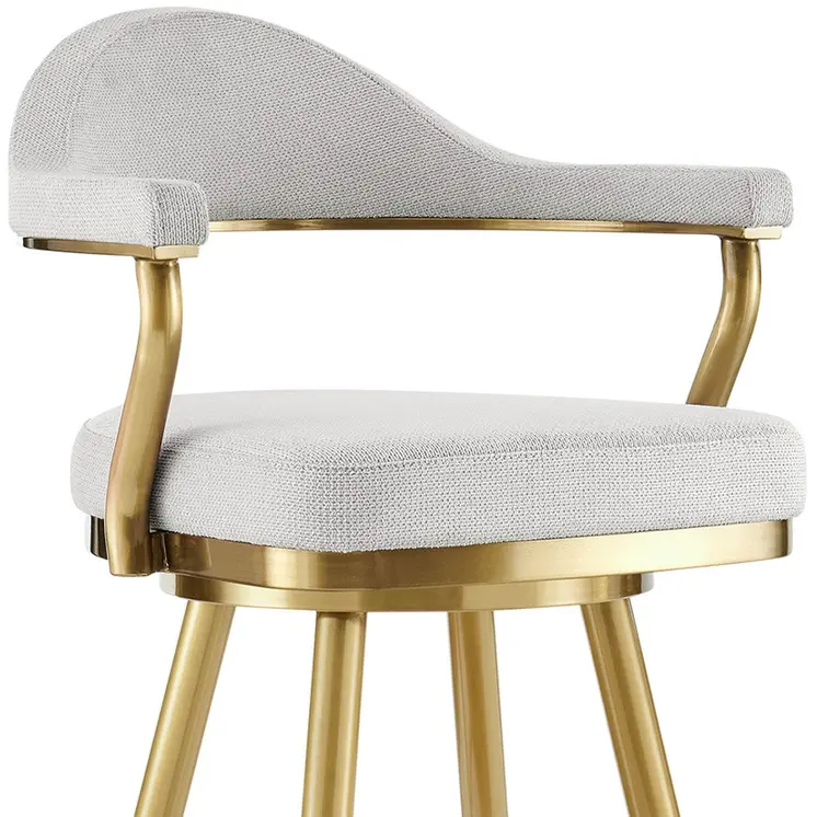 26" Silver and Gold Fabric and Stainless Steel Counter Height Swivel Bar Chair