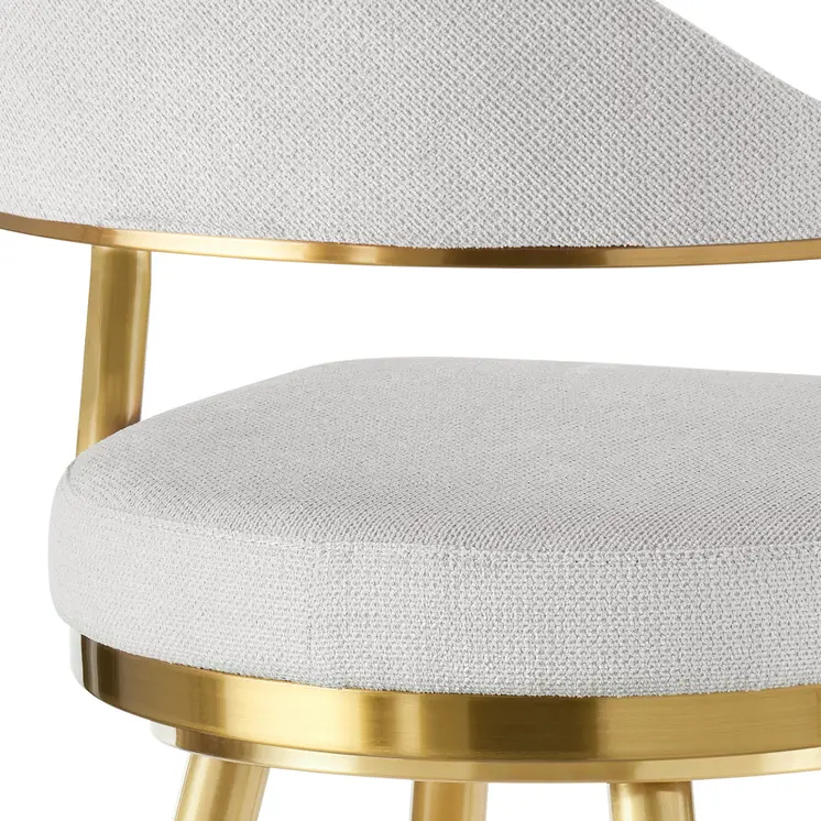 26" Silver and Gold Fabric and Stainless Steel Counter Height Swivel Bar Chair