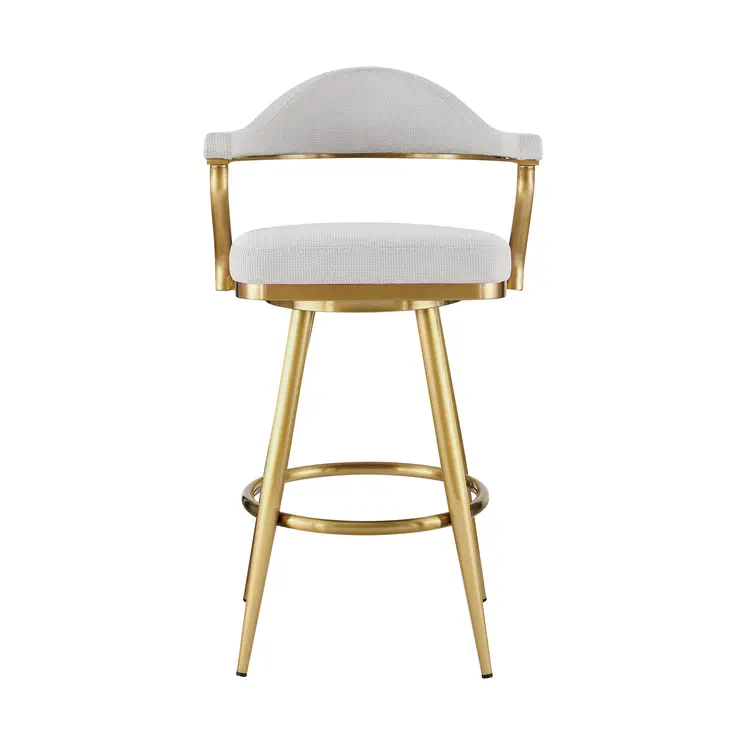 30" Silver and Gold Fabric and Stainless Steel Low Back Bar Height Swivel Bar Chair