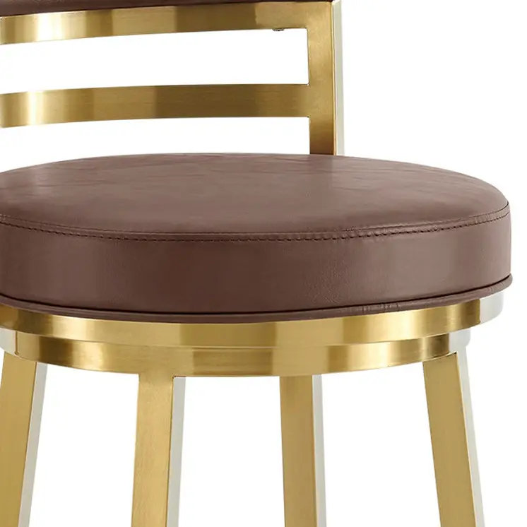 30" Coffee and Gold Faux Leather and Stainless Steel Low Back Bar Height Swivel Bar Chair
