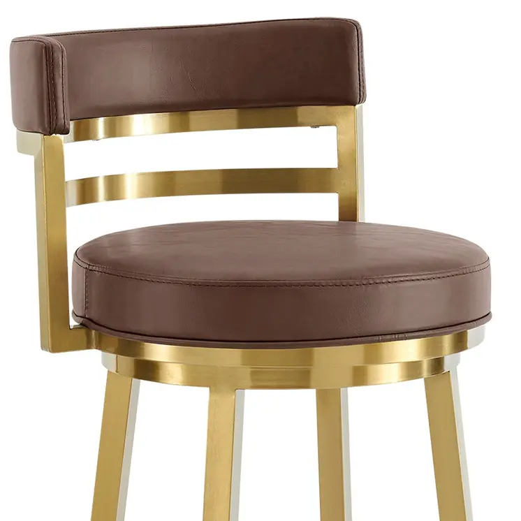 30" Coffee and Gold Faux Leather and Stainless Steel Low Back Bar Height Swivel Bar Chair