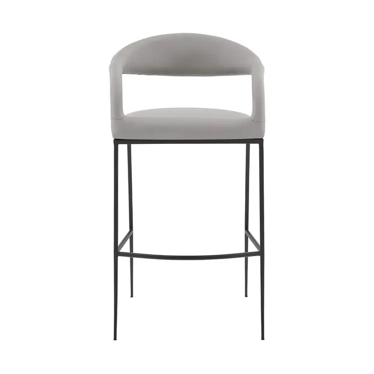 30" Light Gray and Black Faux Leather and Iron Low Back Bar Height Bar Chair