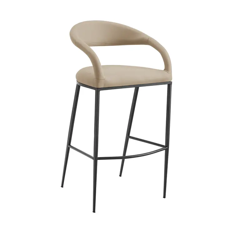 26" Beige and Black Faux Leather and Iron Low Back Counter Height Bar Chair