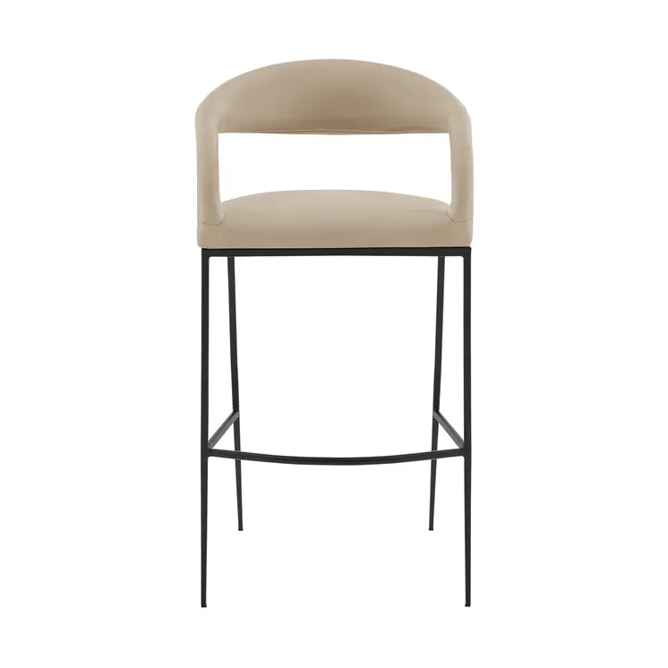 26" Beige and Black Faux Leather and Iron Low Back Counter Height Bar Chair