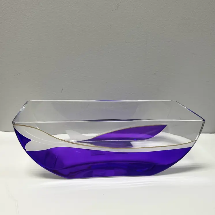 10" Clear And Purple Lead Free Crystal Novelty Centerpiece Bowl