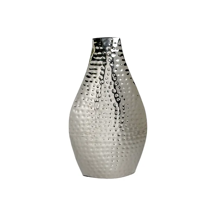 17" Silver Hammered Stainless Steel Table Vase