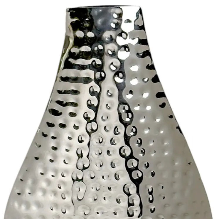 17" Silver Hammered Stainless Steel Table Vase