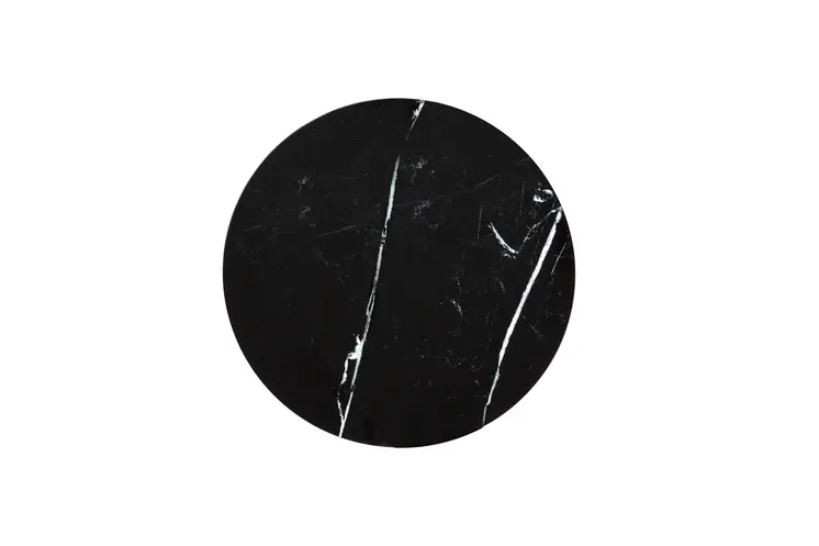 20" Silver And Black Faux Marble And Glass Round Mirrored End Table