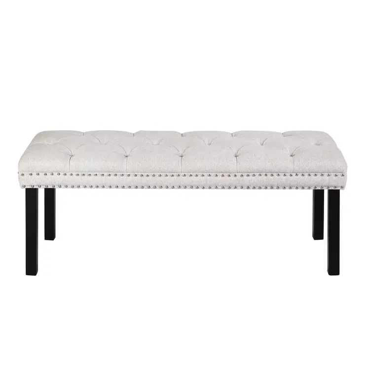48" Ivory and Black Tufted Velvet Upholstered Bench