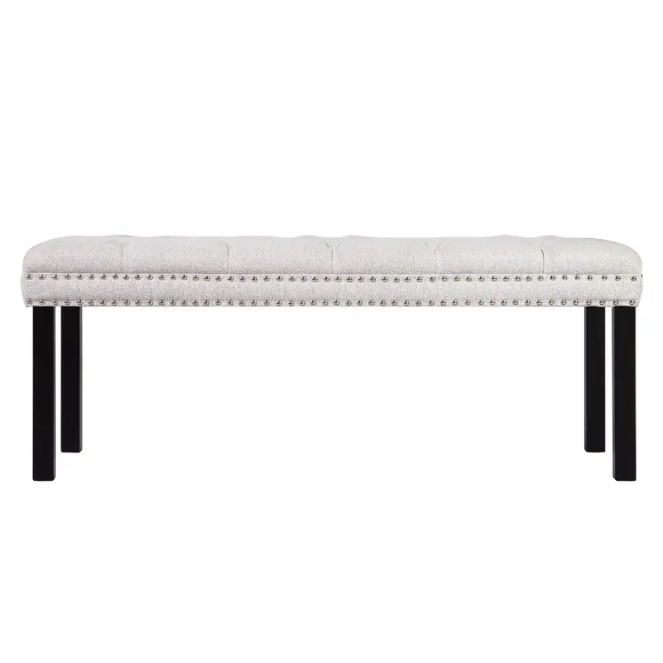 48" Ivory and Black Tufted Velvet Upholstered Bench