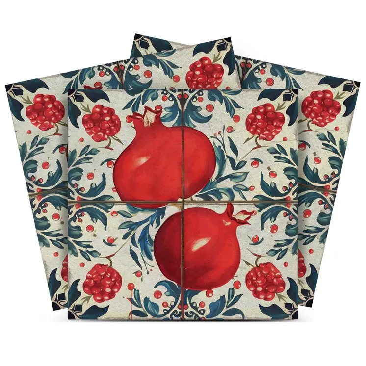 7" x 7" Blue And Red Vinyl Arabesque Peel And Stick Removable Tiles