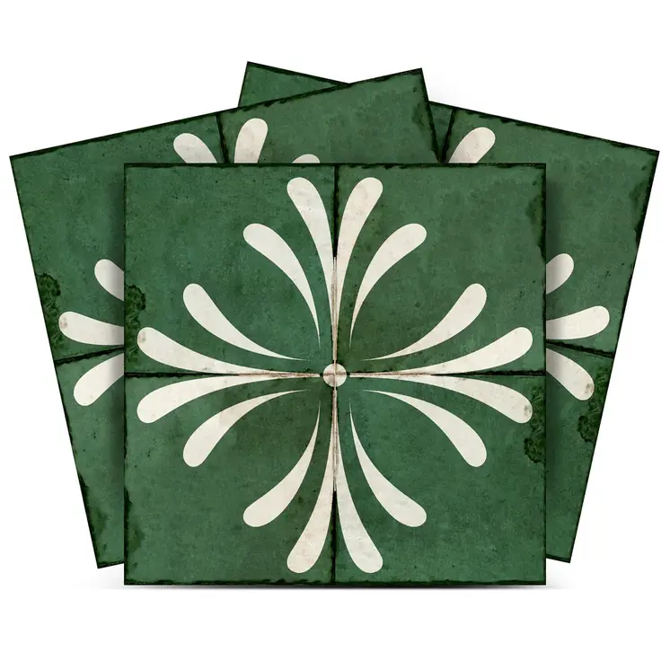 7" x 7" Green Vinyl Arabesque Peel And Stick Removable Tiles