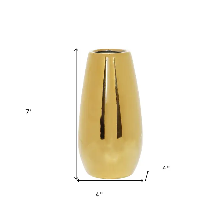 7" Gold Oval Ceramic Table Vase