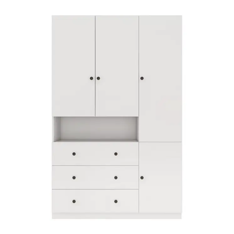 74" White Four Door Three Drawer Combo Dresser