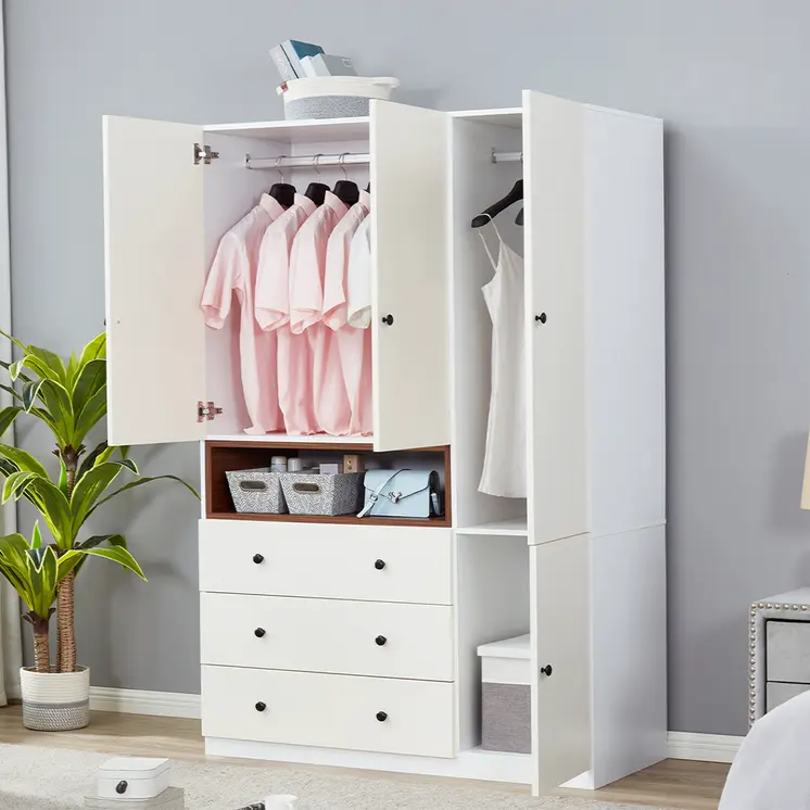 74" White Four Door Three Drawer Combo Dresser