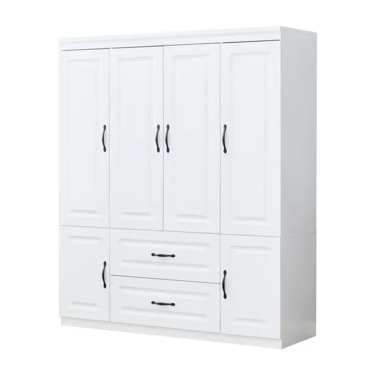 72" White Six Door Two Drawer Combo Dresser