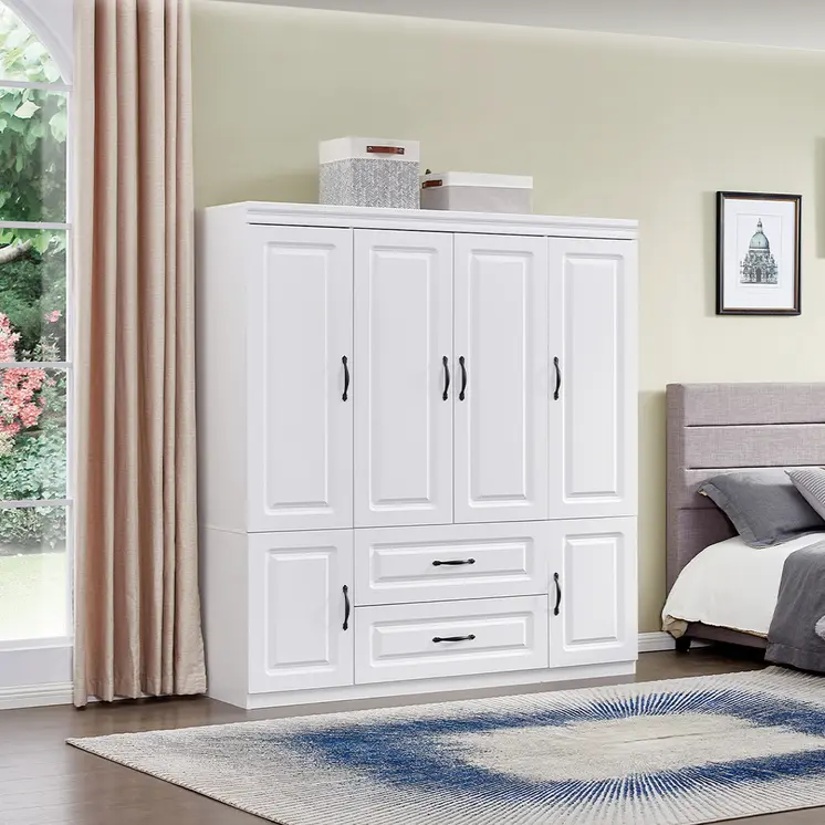 72" White Six Door Two Drawer Combo Dresser