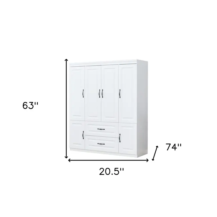 72" White Six Door Two Drawer Combo Dresser