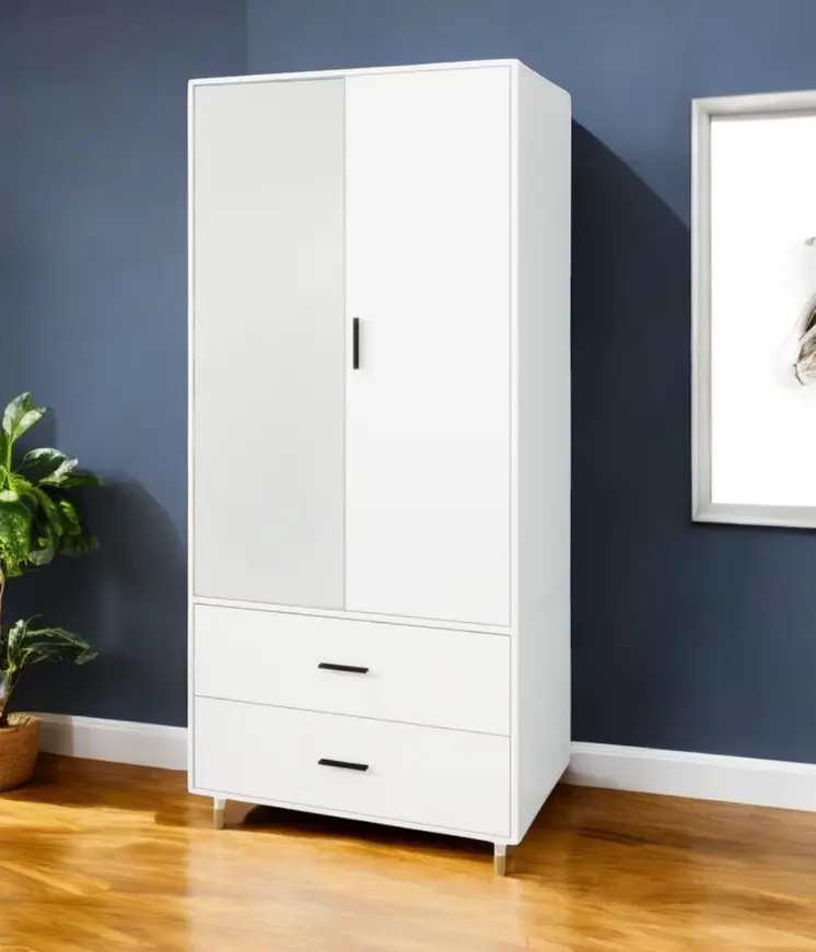 71" White Mirrored Two Door Two Drawer Combo Dresser