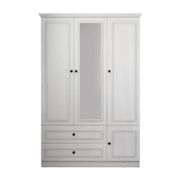 71" White Mirrored Four Door Two Drawer Combo Dresser