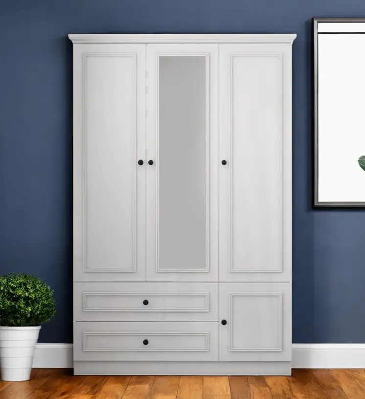 71" White Mirrored Four Door Two Drawer Combo Dresser
