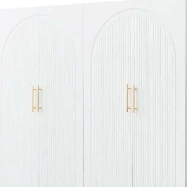 74" White Carved Geometric Four Door Four Drawer Combo Dresser