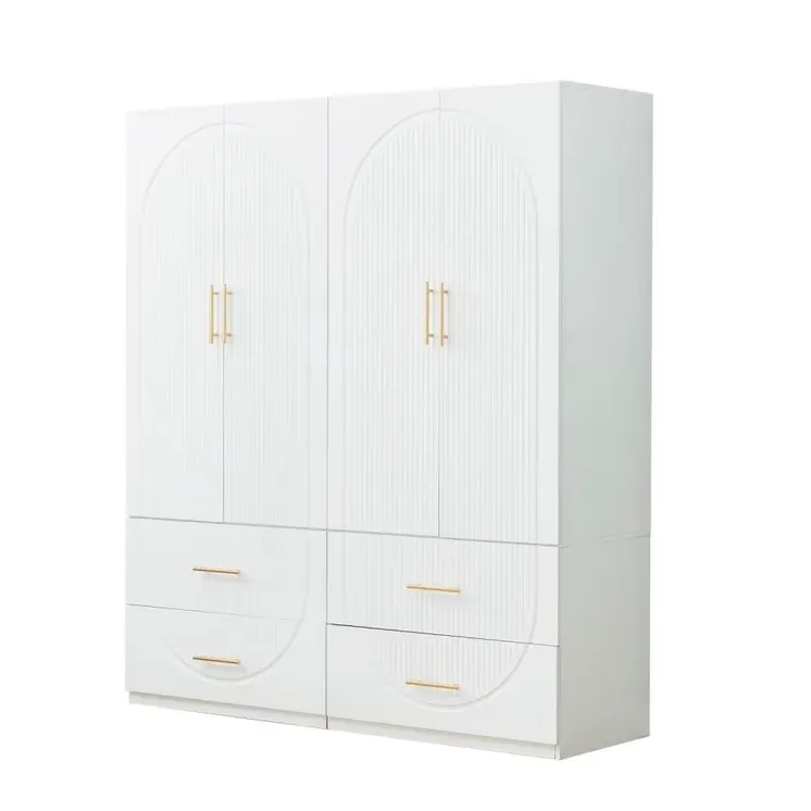 74" White Carved Geometric Four Door Four Drawer Combo Dresser