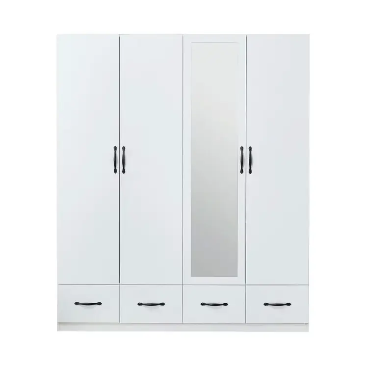 74" White Mirrored Four Door Four Drawer Combo Dresser
