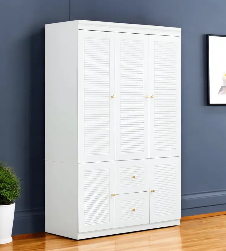 74" White Five Door Two Drawer Combo Dresser