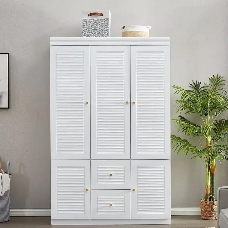 74" White Five Door Two Drawer Combo Dresser