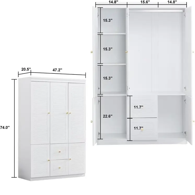 74" White Five Door Two Drawer Combo Dresser