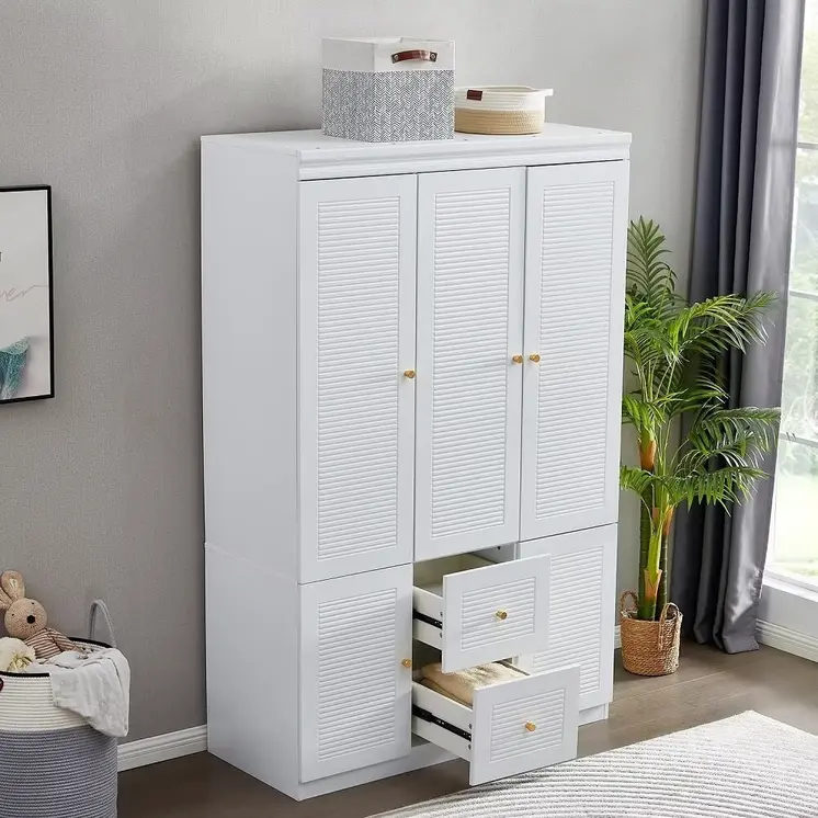 74" White Five Door Two Drawer Combo Dresser