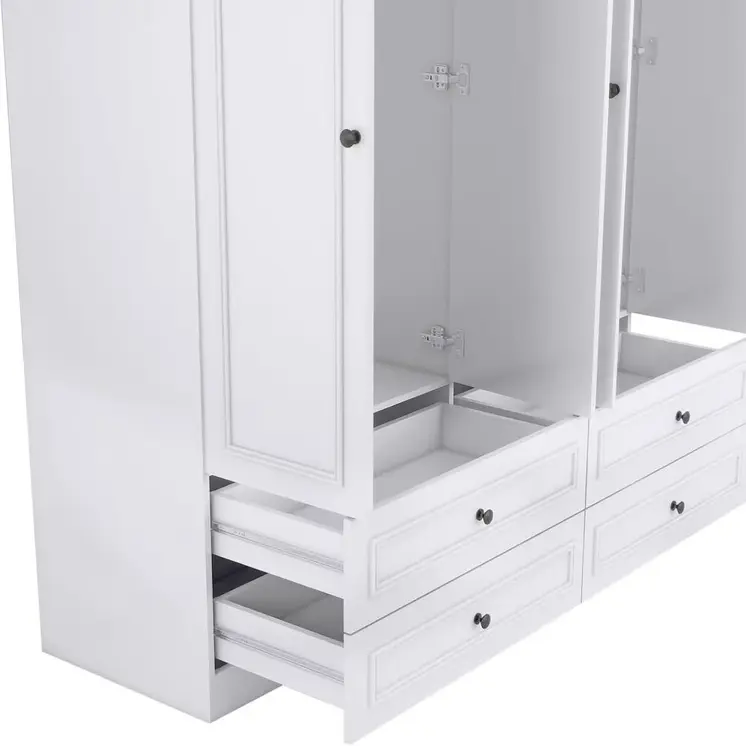 71" White Carved Geometric Mirrored Four Door Four Drawer Combo Dresser