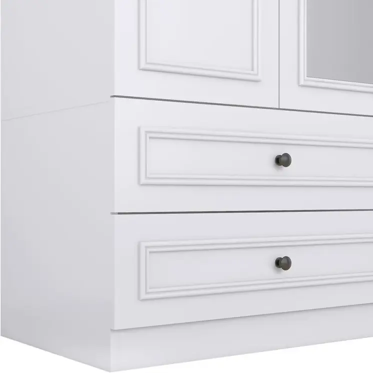 71" White Carved Geometric Mirrored Four Door Four Drawer Combo Dresser