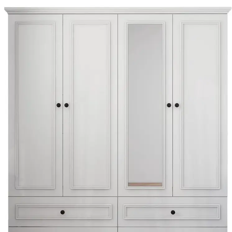 71" White Carved Geometric Mirrored Four Door Four Drawer Combo Dresser